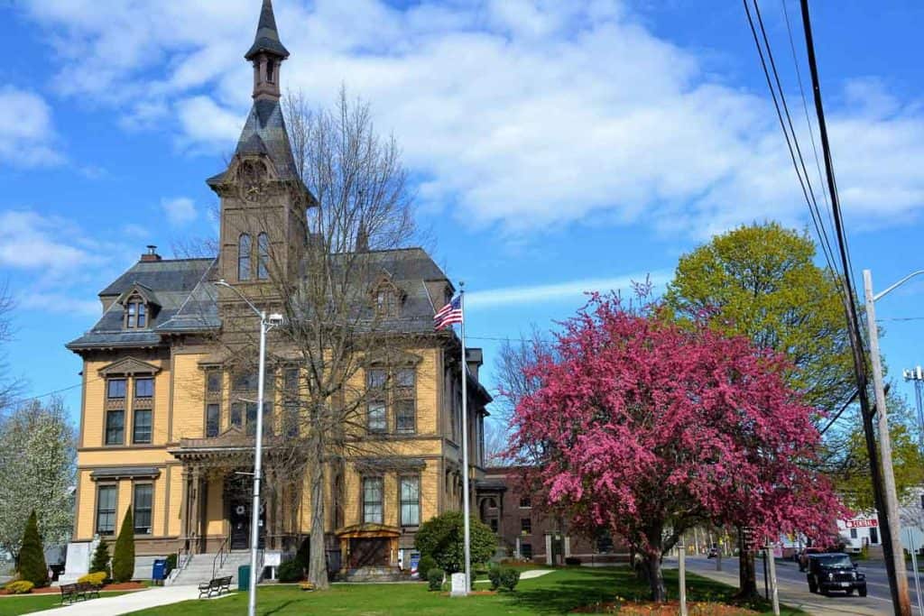 AT THE CORNER OF HAMILTON AND CENTRAL STREETS A bright pink crabapple blooms on Town Hall_s lawn-2