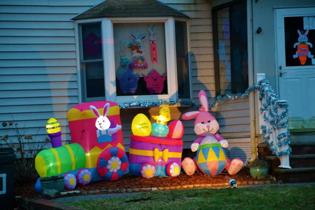 THE BUNNY RAIL The Easter Train is on the way in Tonia Chadwick_s garden near Saugus Center-2