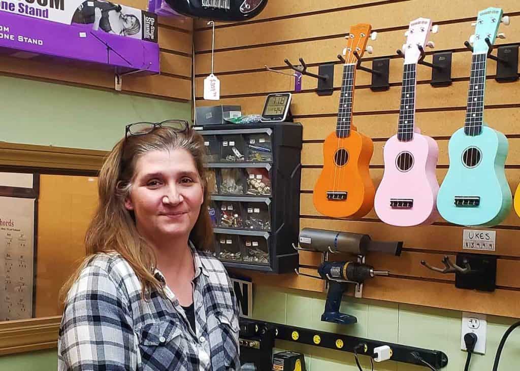 Maria Broufas in her music shop-2