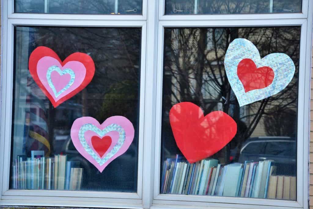 A LOVE-LY SIGHT Hearts have appeared on the library windows-2