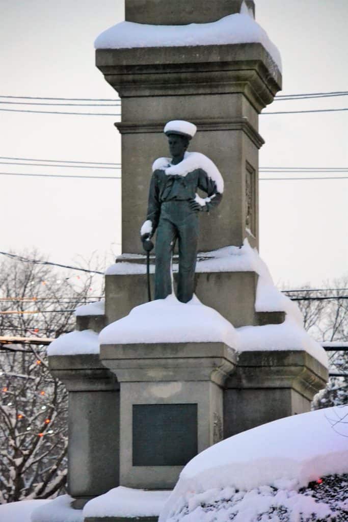 SNOW SAILOR Our Civil War sailor stands bravely in the snow during Friday_s Storm-2