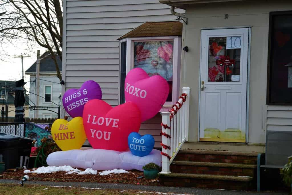 VALENTINE’S DAY GREETINGS radiate from Tonya Chadwick_s garden near Saugus Center despite the severe storms earlier this month-2