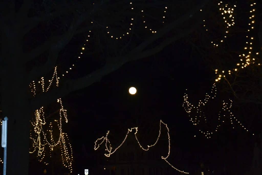 LIGHTING UP THE CHRISTMAS SPIRIT The full moon is framed by lights on Wakefield_s common Sunday Night-2