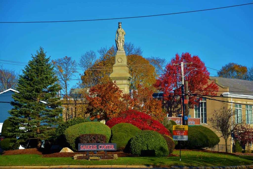 A FALL CENTERPIECE The view from the south is stunning with bright color in Saugus Center as burning bush (2)-2