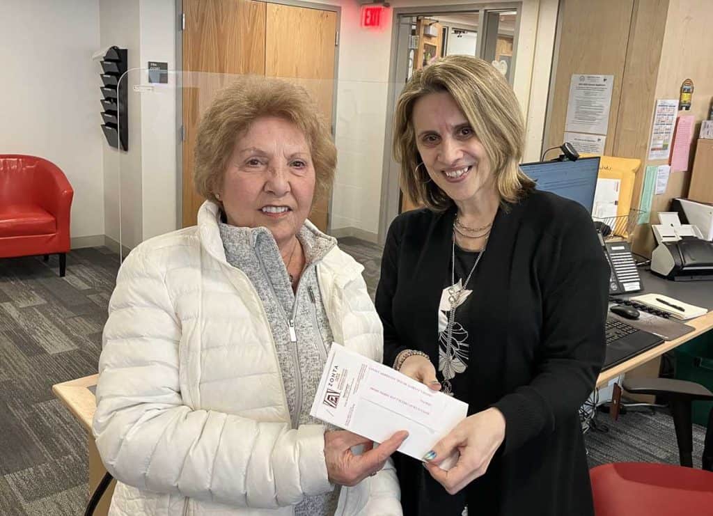 Diane delivering gift card to Saugus Schools-2