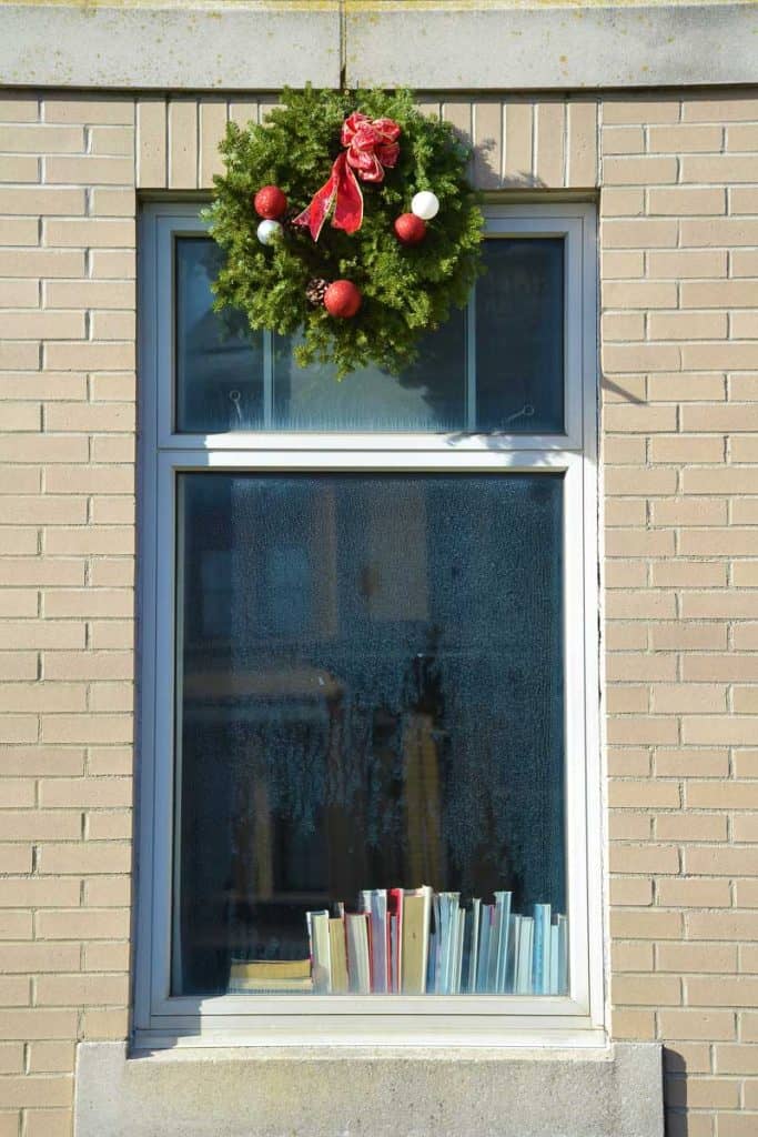 ON DISPLAY FOR THE HOLIDAYS One of the four wreaths decorated for the library by the Saugus Garden Club-2