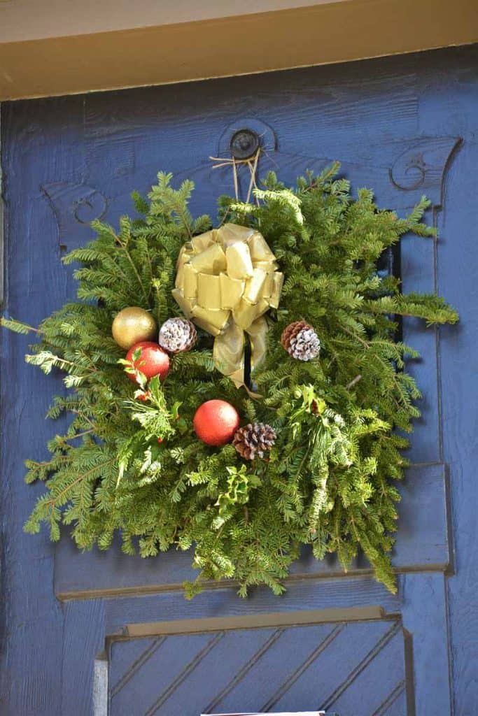 SEASONS GREETINGS Town hall has a wreath on each of its front doors, donated by Saugus Garden Club,-2