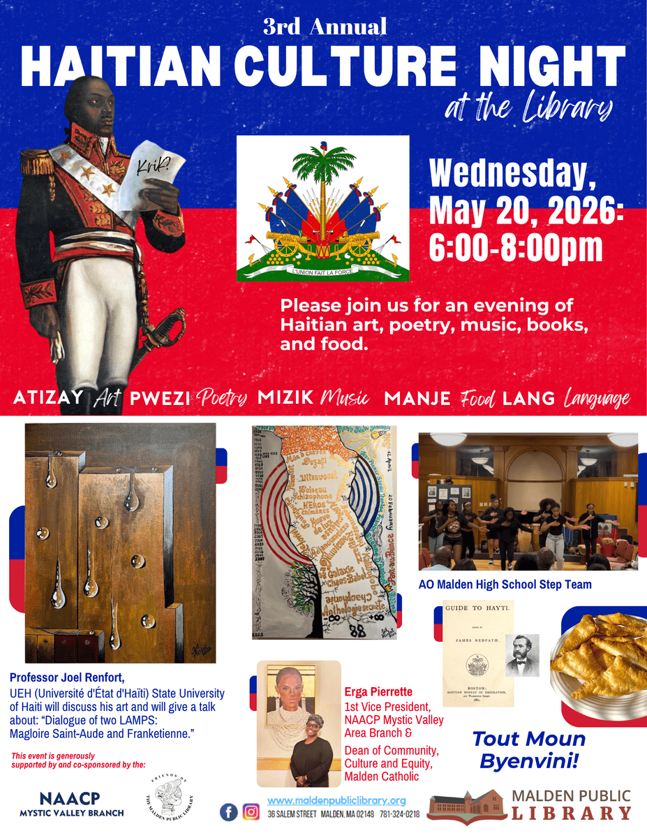 Haitian Culture Night at the Malden Public Library May 20