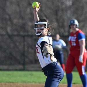 Lady Patriot pitcher Danni Hope Randall goes into her wind-up during last year’s matchup against Somerville.  (Advocate file photos)