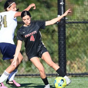 Everett's 2.	Gissell Lemus with the ball against Malden.  (Advocate photo by Emily Harney)