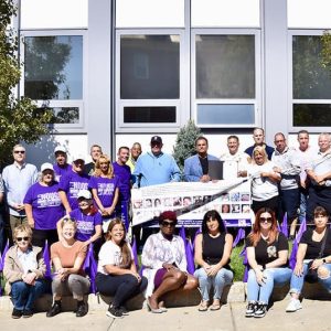 Mayor Carlo DeMaria and the first responders and drug-oriented organizations available in Everett in front of City Hall, all recognizing September as Drug Awareness Month.