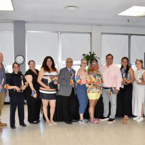 City staff and community members joined together in the Keverian Room at Everett City Hall to celebrate Pride Month.