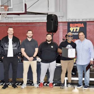 Mayor Carlo DeMaria presented a citation to DJ Chocolate from Rumba 97.7 for his assistance with last year’s Fiesta Del Rio and this year’s Canciones Y Comida events. Pictured from left to right are Assistant Director of Youth Substance Abuse Prevention Eric Mazzeo, Director of Youth Development and Enrichment John Russolillo, Assistant Director of Youth Workforce Development Roberto Velasquez, DJ Chocolate and Mayor Carlo DeMaria.