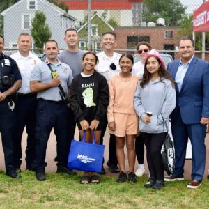 Mayor Carlo DeMaria is shown joining Everett Police Chief Paul Strong, then Acting Fire Chief Joseph Hickey, members of the Everett Police and Fire Departments and community members during last year’s National Night Out event. (File photo courtesy of the City of Everett)