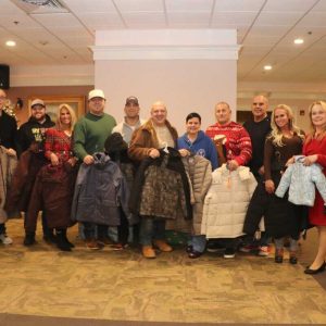 Shown from left to right: State Rep. Jessica Giannino, Frank Federico, Town Meeting Precinct 7 member Philip Gil, Elizabeth Marchese, Andrew McDermott, Matt Parlante, Jeff Cicolini, Stephanie Mastrocola, Mario Long, Anthony Cogliano, Kerry Ranieri, Debra Panetta and Lynn Ward 1 Councillor Peter Meaney during last Friday night’s Coats For Kids drive at the Saugus-Everett Elks.
