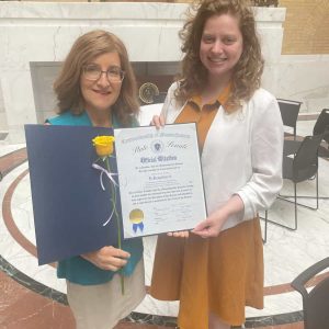 Bread of Life Executive Director Gabriella Snyder Stelmack with the State Senator Jason Lewis’ District Director, Sarah Zeiberg. (Courtesy Photo)