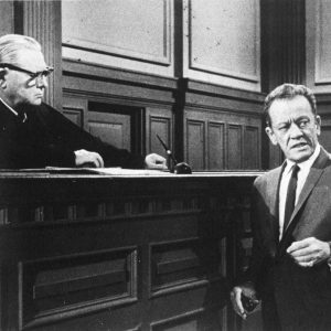 Erle Stanley Gardner as judge and William Talman as District Attorney, in one of the last Perry Mason’s television shows. (From Pinterest, posted by Jim Davidson)