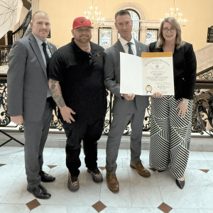 Pictured from left to right: Councillor-at-Large/fellow nominee Marc Silvestri, Police Sergeant Joe Singer, Retired Police Officer John Cafarelli and State Representative Jessica Giannino.