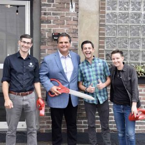 From left: Co-Founder and Master Distiller Zachary Robinson, Mayor Carlo DeMaria; Co-Founder Matt Kurtzman and Chief Operating Officer Alycia Rovner.