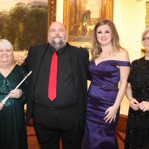 Shown from left to right, are: Susan Thorne Gagnon on flute, tenor Brian Landry, mezzo/soprano Natalja Sticco and pianist Eleena Gelfgatt during Sunday’s Winter Concert inside the Malden Public Library.