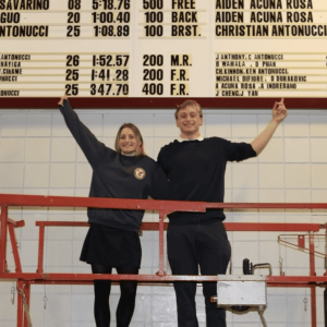 Twins Lucia Antonucci and Christian Antonucci both hold a school 100-meter breaststroke record.