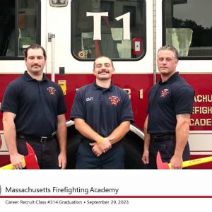 Newly appointed Revere Firefighters Nico DiSalvo, Seth Tata-Amato and Patrick Reardon
