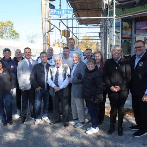 John Previte III and family with Mayor Patrick Keefe, State Representative Jeff Turco and members of the Revere City Council at the dedication of Previte Way last Saturday morning.