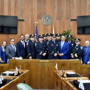 Six Everett police officers received promotions at the recent City Council meeting at City Hall.