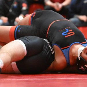 Saugus’ Freddy Espinal battled a Gloucester opponent recently. (Advocate photos by Emily Harney)