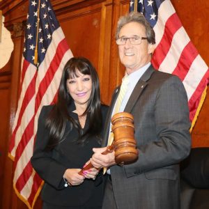 CITY COUNCIL LEADERSHIP: Incoming City Council Vice President Angela Guarino-Sawaya and incoming City Council President Anthony Zambuto are shown with the President’s gavel during the city’s inauguration ceremonies.