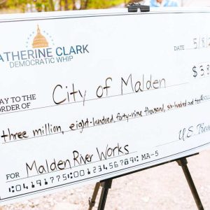 The check for the Malden River Works project