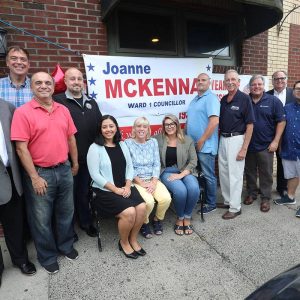2.	Elected officials at DeMaino’s supporting their colleague Joanne McKenna for re-election to Ward 1. Councillor and Candidate for Mayor Gerry Visconti, State Rep. Jeff Turco, NE Regional School Committee member and Candidate for Revere School Committee Anthony Caggiano, Councillor Anthony Cogliandro, School Committee member Jacqueline Monterroso, State Rep. Jessica Giannino, City Councillors Marc Silvestri, Ira Novoselsky, Councillor and Candidate for Mayor Dan Rizzo, Councillor Rick Serino and School Committee member John Kingston.