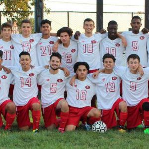 The Everett High School 2016 boys soccer team is, from left, top row, head coach Oswaldo Constanza, Joao Ferreira, Jose Melendez, Jancarlos Ruiz-Zuniga, Caio Morare, Gustavo Medeiros, Raul Ramos, Vinny Rodrigues, Giovanny Vaquerano, captain Eric Senabaldi, Ludnerson Murat, Lance Fens, Sollon Demanesco, Heitor DaSilva, Mateus Pedro, Leo Zampuano and assistant coach Carlos Duran. Front row, Carlos Alvarez, Kevin Rodriguez, Lucas DaSilva, Kevin Salmeron, Edson Rodriguez, captain Alex Casey-Lockhart, Mateus Mediero, Shea Kernan and Jonathan Salmeron. Many of them will be on hand for the first annual alumni game at Everett Memorial Stadium next Saturday, Nov. 23. (Courtesy photo)