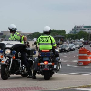Revere Police Motorcycle officers patrolling Revere Beach.