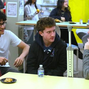 Superintendent Dr. Dianne Kelly talked with scholars during breakfast at RHS last Friday.