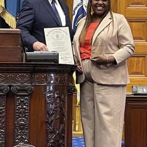 State Rep. Joe McGonagle is shown presenting a Citation from the House of Representatives to Antoinette Octave Blanchard after being honored by the Boston Caribbean American Assoc. at the first annual Caribbean of the Commonwealth breakfast at the State House. McGonagle nominated Blanchard for the honor.
(Courtesy photos)