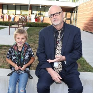 Second grader Stephen Kent and Principal Christopher Blair