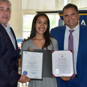 Mayor Carlo DeMaria and State Representative Joe McGonagle with Rebecca Ribeiro, who was awarded the Culinary Arts Award.