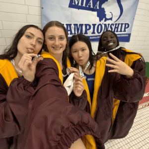 Shown from left to right, 400 Freestyle Relay team of Isabella Cirame, Lucia Antonucci, Sydney Cao and Britney Nayiga.