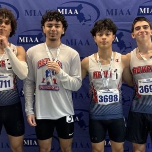 Pictured from left to right, Revere boys track 4x200-meter relay team: Oliver Escobar (senior), Joey Angiulo (junior), Edwin Alarcon (senior) and Jeremy X (senior).