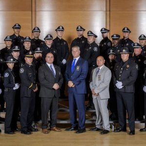 Middlesex Sheriff Peter J. Koutoujian (front row, fifth from left) is shown standing with graduates of the 50th Basic Training Academy and members of the command and training academy staff following graduation on Thursday, June 6, 2024. (Courtesy photo)