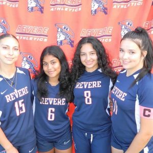 Revere girls’ soccer captains, left to right, Ari Pina, Giselle Salvador, Jessica Nova and Samarah Paiva.