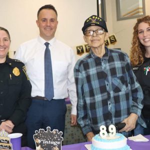 Shown from left to right: Police Chief Maria LaVita, Mayor Patrick Keefe, Korean veteran Waneta West and clinician Kate Moore.