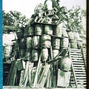 A MEMORABLE FOURTH OF JULY CELEBRATION: This old photo from the Helen Cutter slides captures a bonfire in East Saugus on July 4, 1909. What patriotic and brave Saugonians in constructing this towering dedication to America!! Check out the ladder that got them to the top! (Courtesy of the Saugus Public Library)