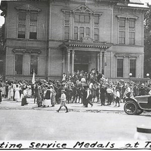 A PATRIOTIC LOOK BACK: presenting Service Medals at Town Hall in 1918. (Courtesy photo to The Saugus Advocate)