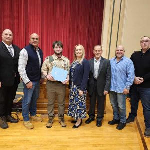 A SPECIAL SHOUT OUT: The Saugus Board of Selectmen at Tuesday’s (Jan. 27) meeting honored new Eagle Scout Liam Martin of Boy Scout Troop 62 with a Citation for achieving Scouting’s highest honor. (Saugus Advocate photo by Mark E. Vogler)