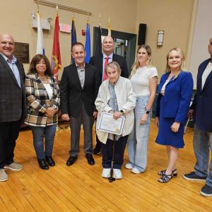 A TRIBUTE TO JOAN FOWLER: The Board of Selectmen at Tuesday’s meeting presented a citation to Joan Fowler, who was a member of the town’s Conservation Commission for 22 years, in addition to 10 years on the Saugus Town Meeting. “You truly exemplify what it is to give back to the community,” said Selectman Jeff Cicolini. “Truly remarkable.” (Saugus Advocate photo by Mark E. Vogler)