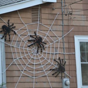A trio of giant spiders climbs the wall of this home in Lynnhurst. (Courtesy photo to The Saugus Advocate by Laura Eisener)