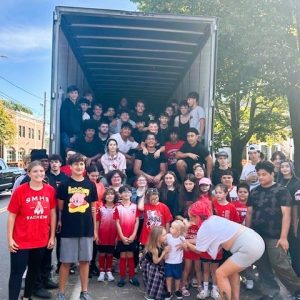 A truckload of volunteers relaxed after the job was done.