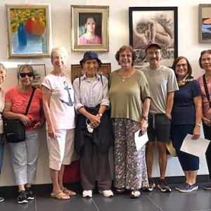 A VISIT TO THE GALLERY: This group of Malden Senior Center art class students visited the Malden Sketch Group’s exhibition on a “field trip” at Commerce Place (350 Main St. in Malden) recently. (Courtesy/Maryann Seager Photos)
